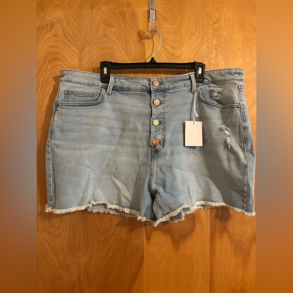LC Lauren Conrad Super High Rise Light Blue Frayed Hem Jean Shorts